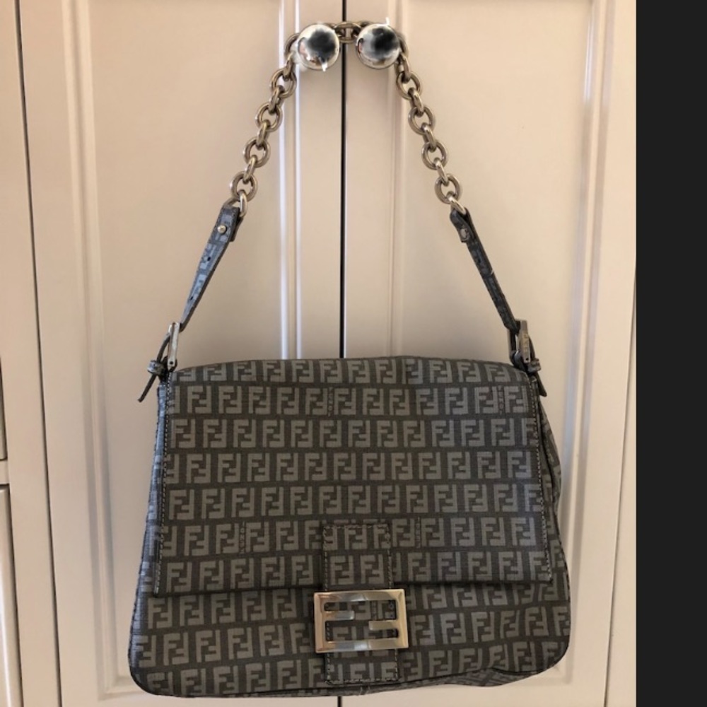 Grey Fendi bag with silver chain strap